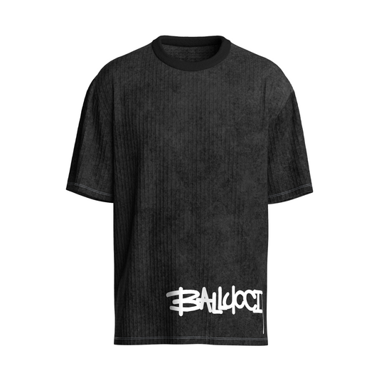Front view image of Never stop black tee from ballucci.